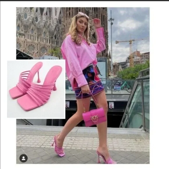 ZARA HIGH HEELED STRAPPY SANDALS - Picture 1 of 11